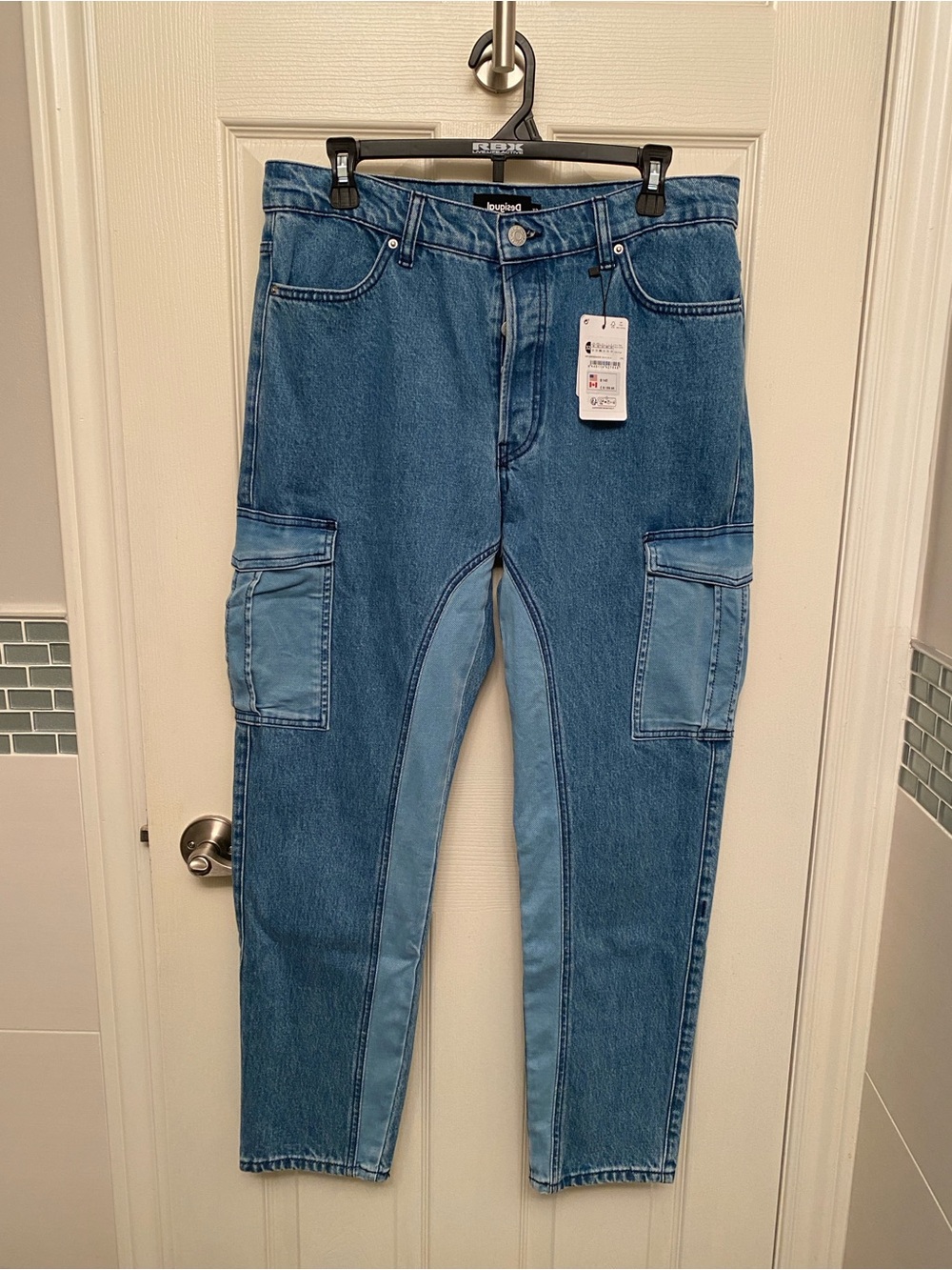 Desigual Two-Tone Cargo Blue Straight Leg Jeans